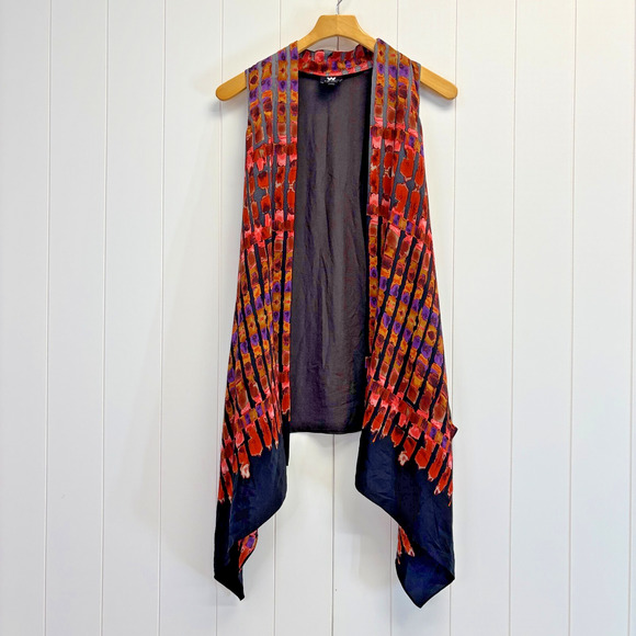 W by Worth Womens Quiet Luxury Whimsical Artsy Silk Cardigan Vest Size XP Boho - Picture 1 of 7